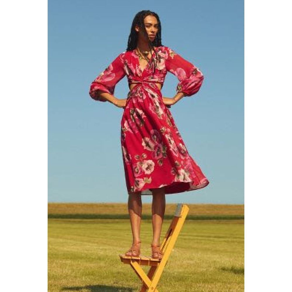 RANNA GILL Floral Cutout Midi Dress Sz S